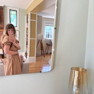 Two piece handmade tan cotton midi skirt and elasticized cropped blouse set